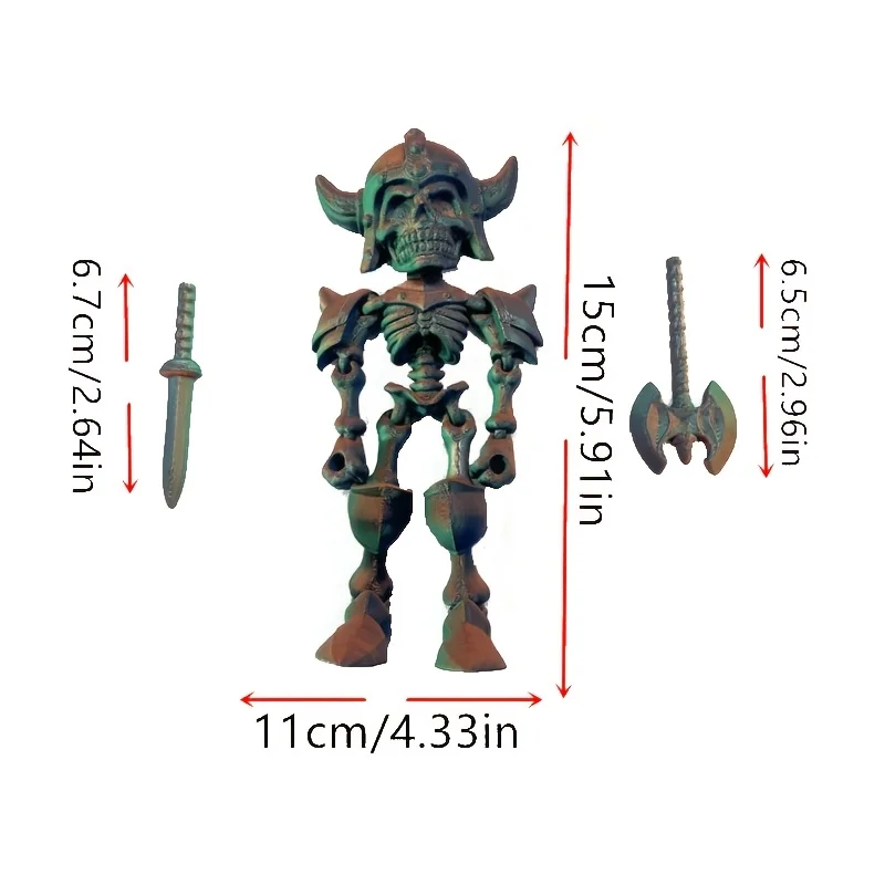 3D Printed Skeleton Warrior Home Desktop Decoration Halloween Christmas Creative Gift Skeleton Man Decorative Statues