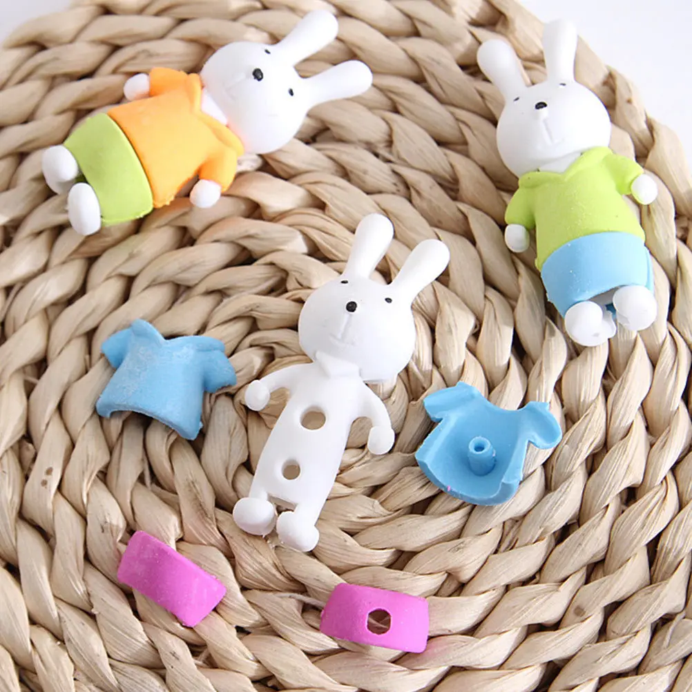 

16Pcs Student Stationery Erasers Cartoon Rabbit Mini Eraser Creative Shape for Homework Study Lovely Rubber Collection