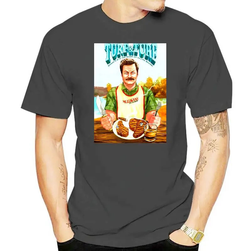 Ron Swanson Parks And Recreation Turf And Turf White, Custom Made T-Shirt Cotton Tee Shirt Summer Style Casual Wear