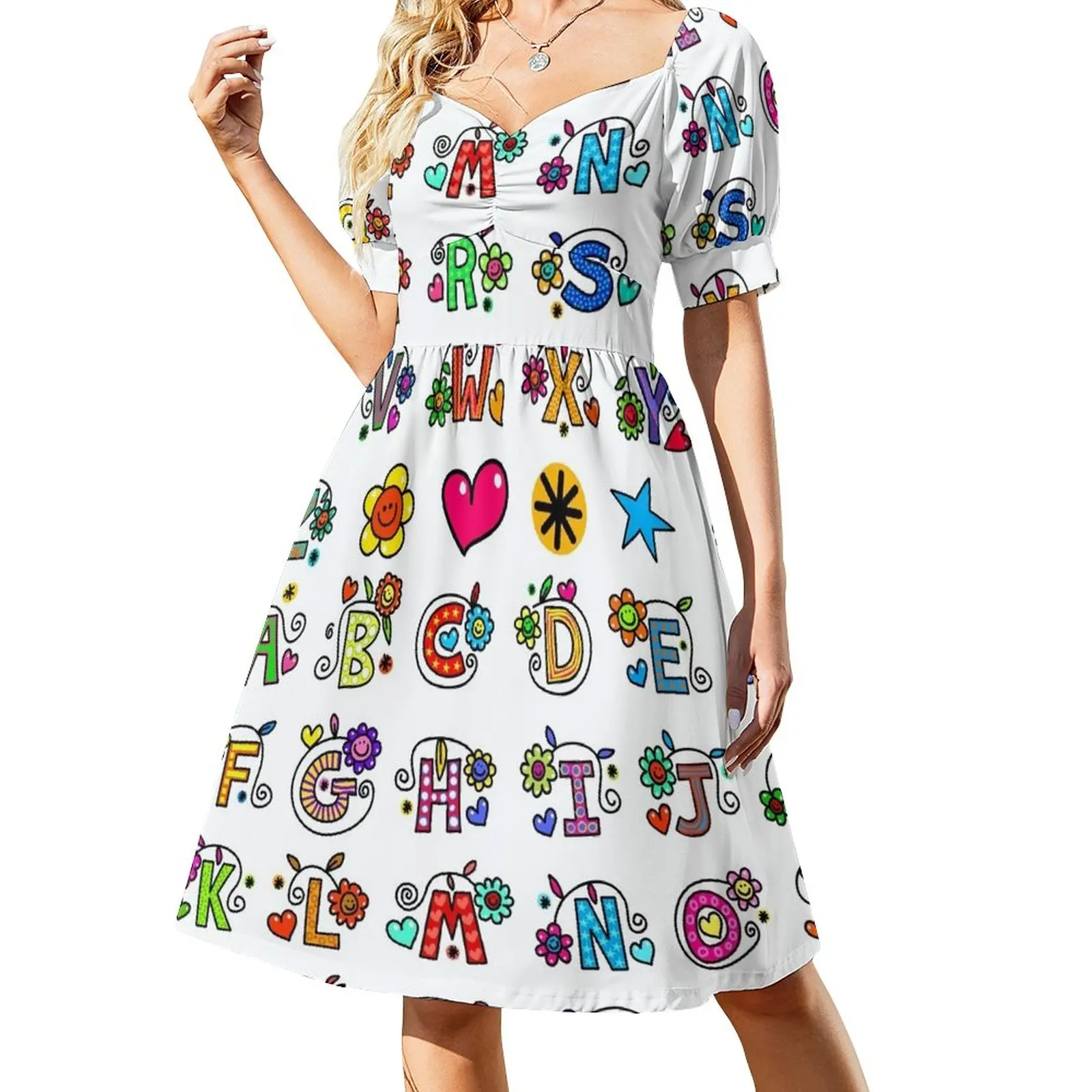 

Whole Alphabet abc monogram hand drawn colorful alphabet Sleeveless Dress summer clothes for women cute dress prom clothes