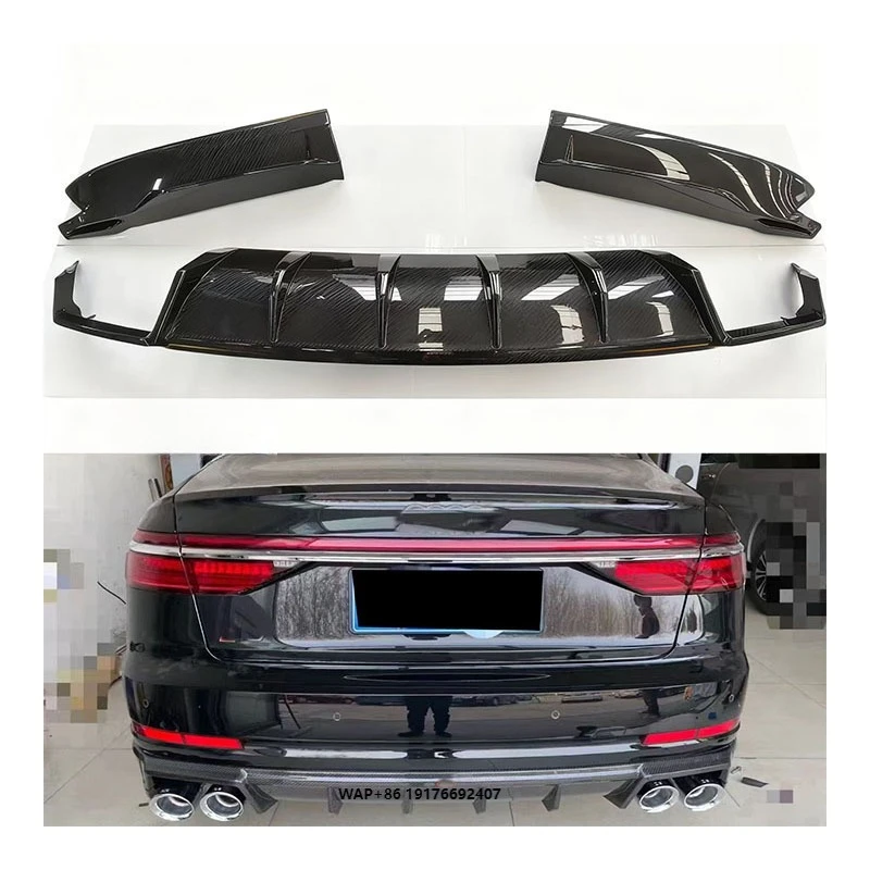 

New Yaochi forAudi A8L D5 Dry Carbon Fiber Rear Lip Bumper with Exhaust Cut-Outs-Bolt-On Universal Fitment