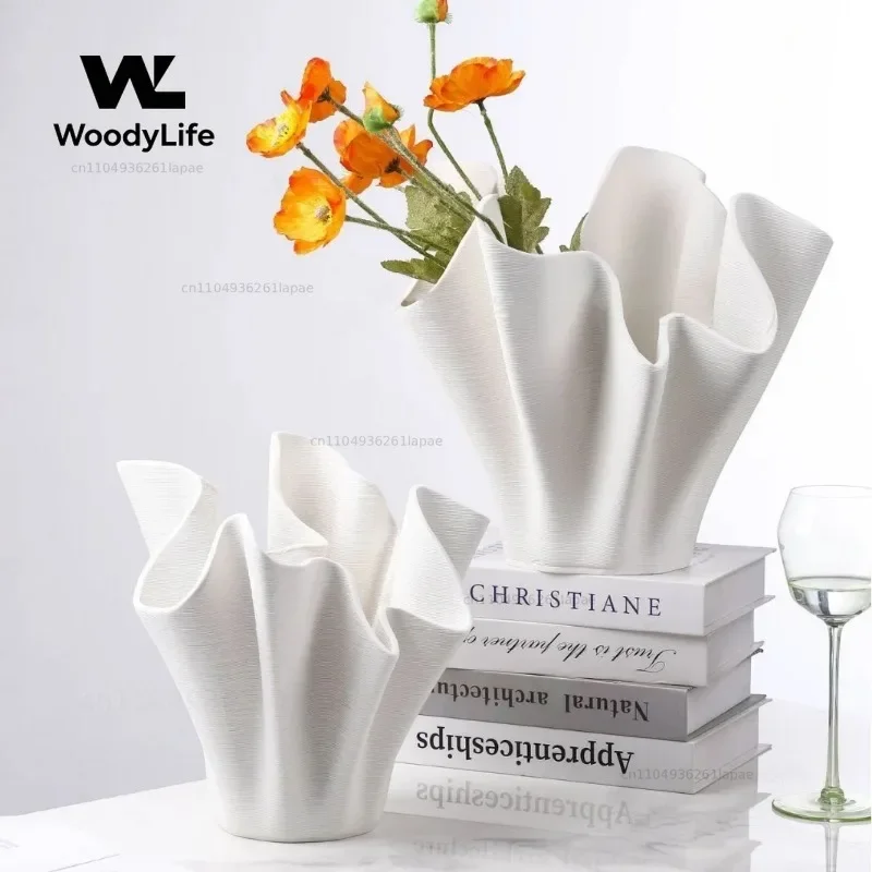 Ceramic Handicrafts Geometric Pleated Patterns Three-dimensional Flowerpot Wrinkled Flower Vase Home Decoration Accessories