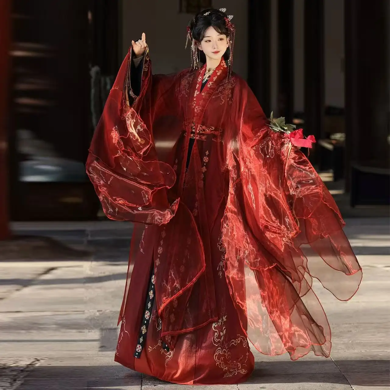 Traje Hanfu Rojo Original con Falda Bapo – Trajes Tradicionales Chinos para Hombres y Mujeres, Estilo Vintage para Carnaval, Fiesta en la Playa, Cosplay 2026
