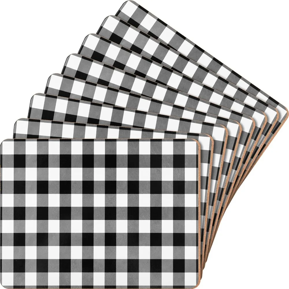 

8-компонентные клетчатые термостойкие пробковые салфетки, 16x12 дюймов, клетчатый узор для кухни и обеденного стола, толстые рождественские тематические салфетки