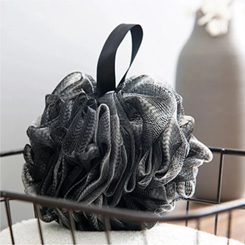 Bamboo Charcoal Bath Ball Black Shower Loofah Sponge Mesh Pouf Body Scrubber