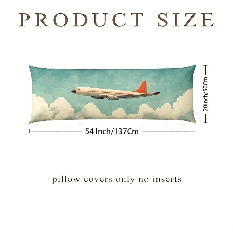 1pc Short Plush Pillowcase, Airplane Soaring in The Sky Decorative Long Lumbar Pillow Cover, 50.8X137.16 cm with Zipper, Suitabl