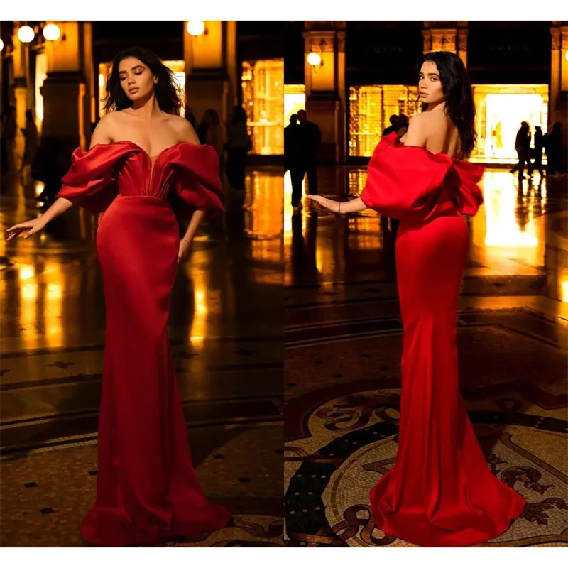 Elegant Red Mermaid Evening Dresses for Women  Off Shoulder Formal Occasions Wear Prom Party Celebrity Birthday Pageant Gowns