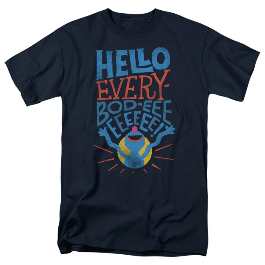 Sesame Street Grover Hello Everybody Navy Blue Adult Shirt Men Women Streetwear Oversized Loose Casual Summer