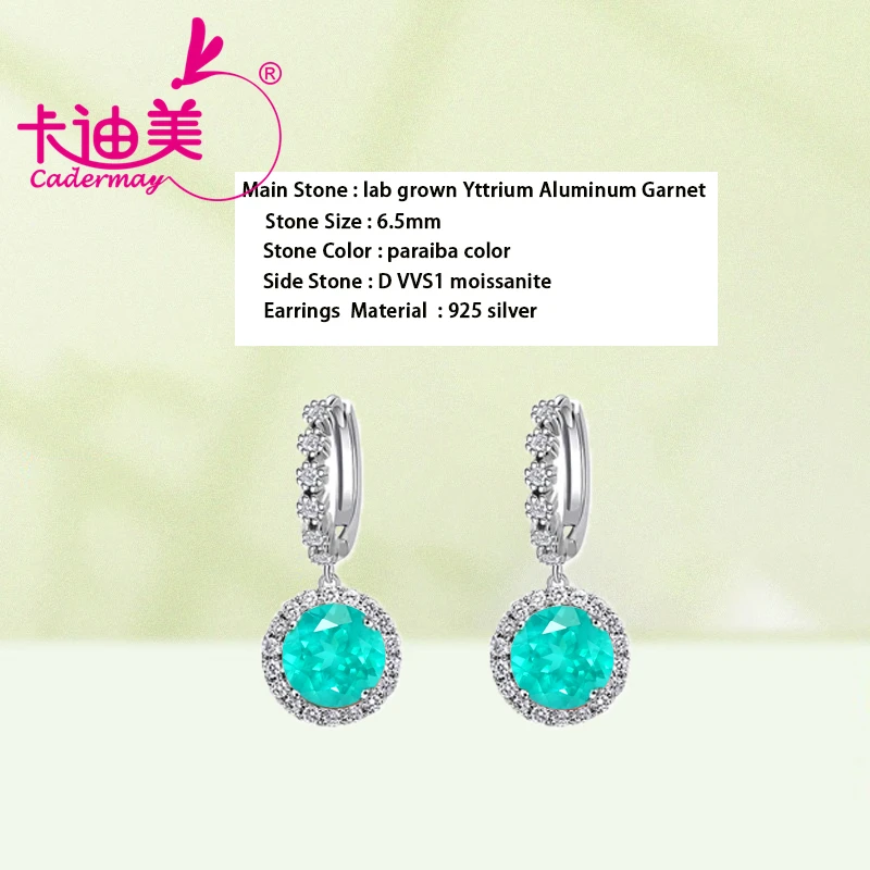 YAG Paraiba Color Lab Grown Yttrium Aluminum Garnet With Inclusions S925 Silver Earrings For Women Fine Jewelry