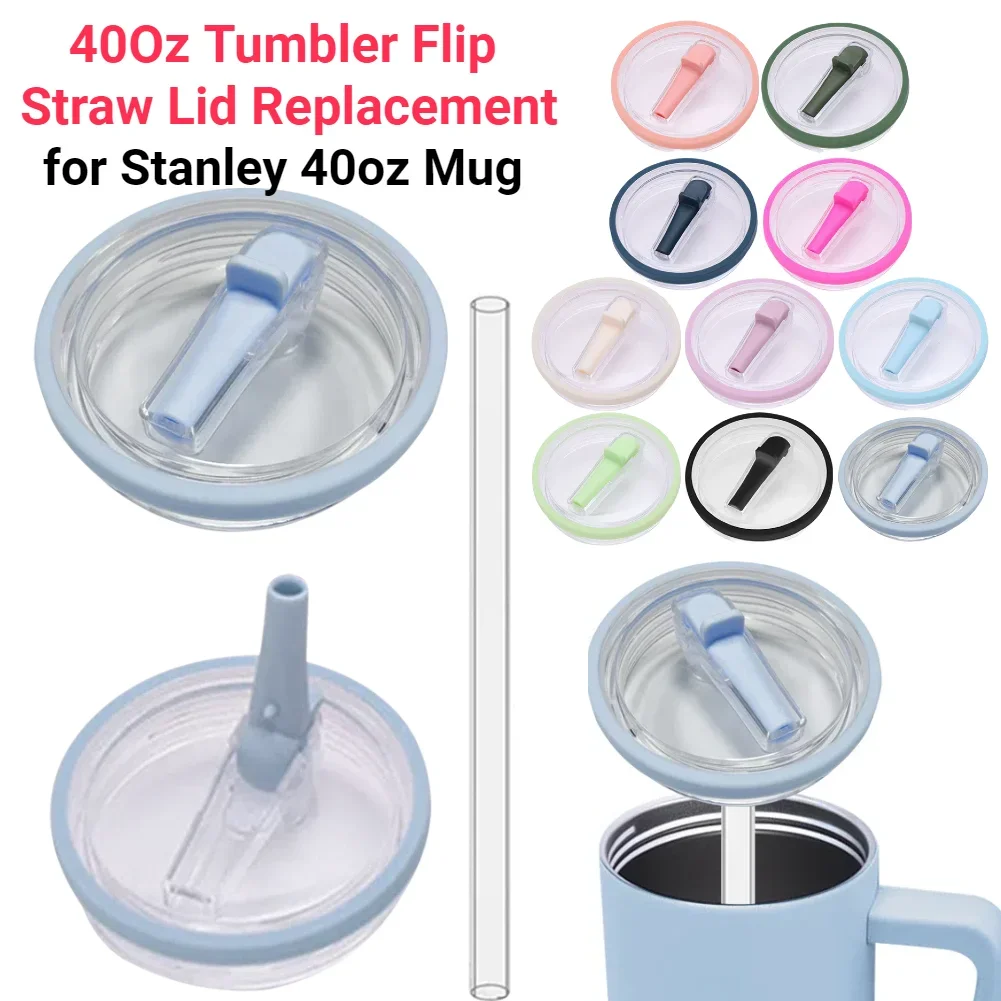 Reusable 40Oz Tumbler Cover Splash Resistant Replaceble Tumbler Flip Straw Lid Reusable Straw Cap for Stanley 40oz Mug Accessori