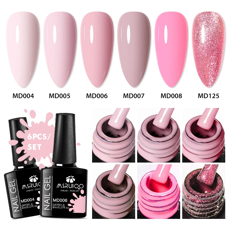 MSRUIOO 6 Pz/set Smalto Per Unghie Gel Bianco Nero Oro Glitter Semi Permanente Unghie Artistiche Vernice Gel Manicure Per Unghie Unghie Forniture Per Unghie