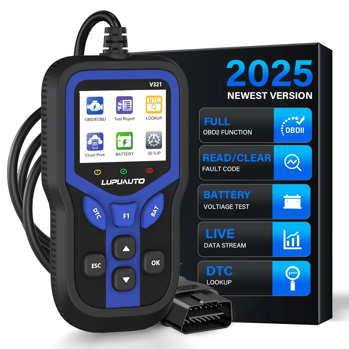 Car OBD2 Scanner Diagnostic Tool Code Reader, Car Voltage Tester Engine Fault Code Scanner, I/M readiness detection