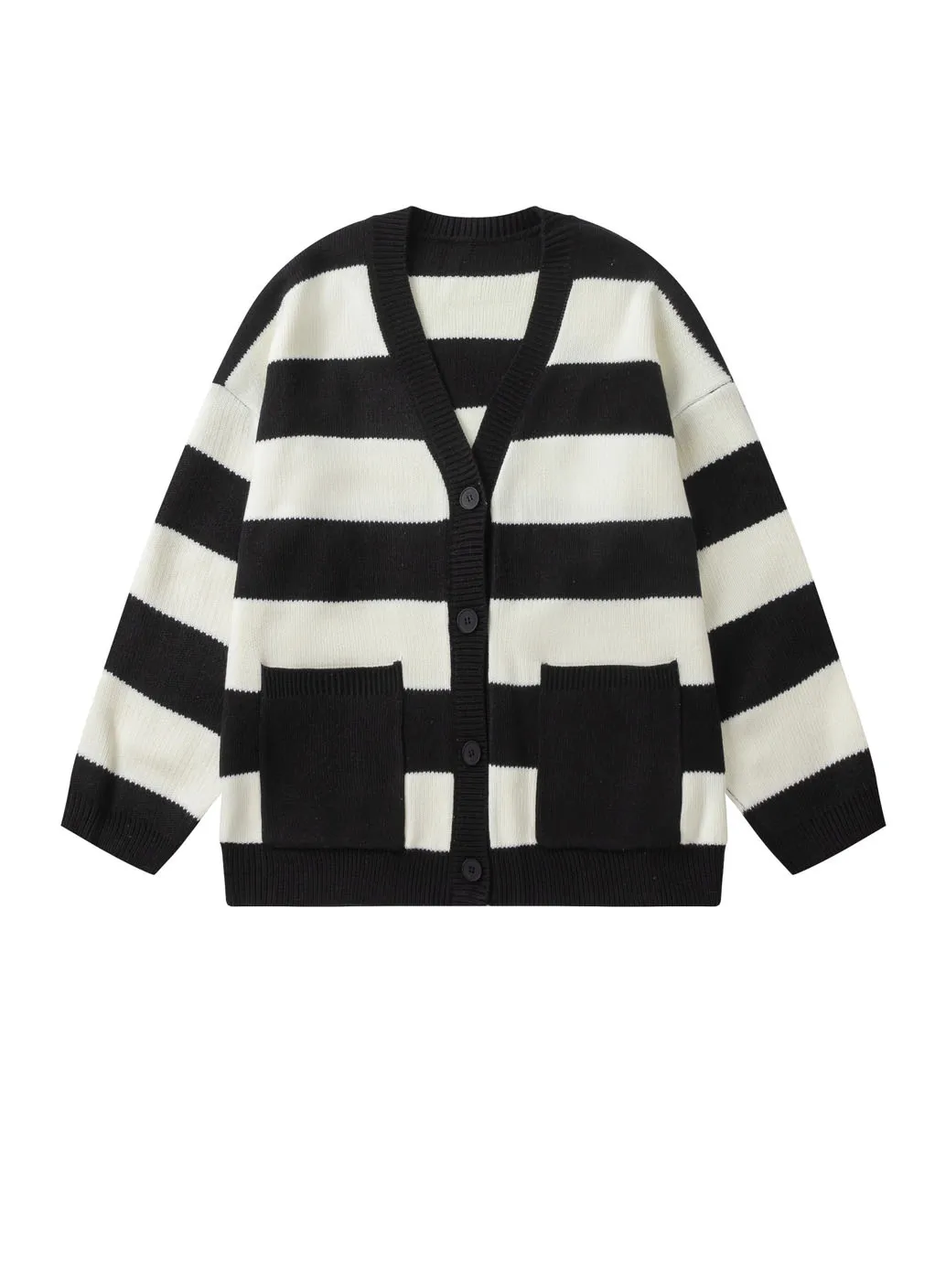 

Cardigan jacket V-neck short loose version of the collision striped design warm and comfortable 2023 winter new 1216