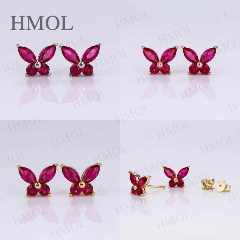 Luxury Fashion Lab Grown Ruby Butterfly Stud Earrings S925/10K/14K/18K For Women Girls Dating Party Wedding Gifts Jewelry Charms
