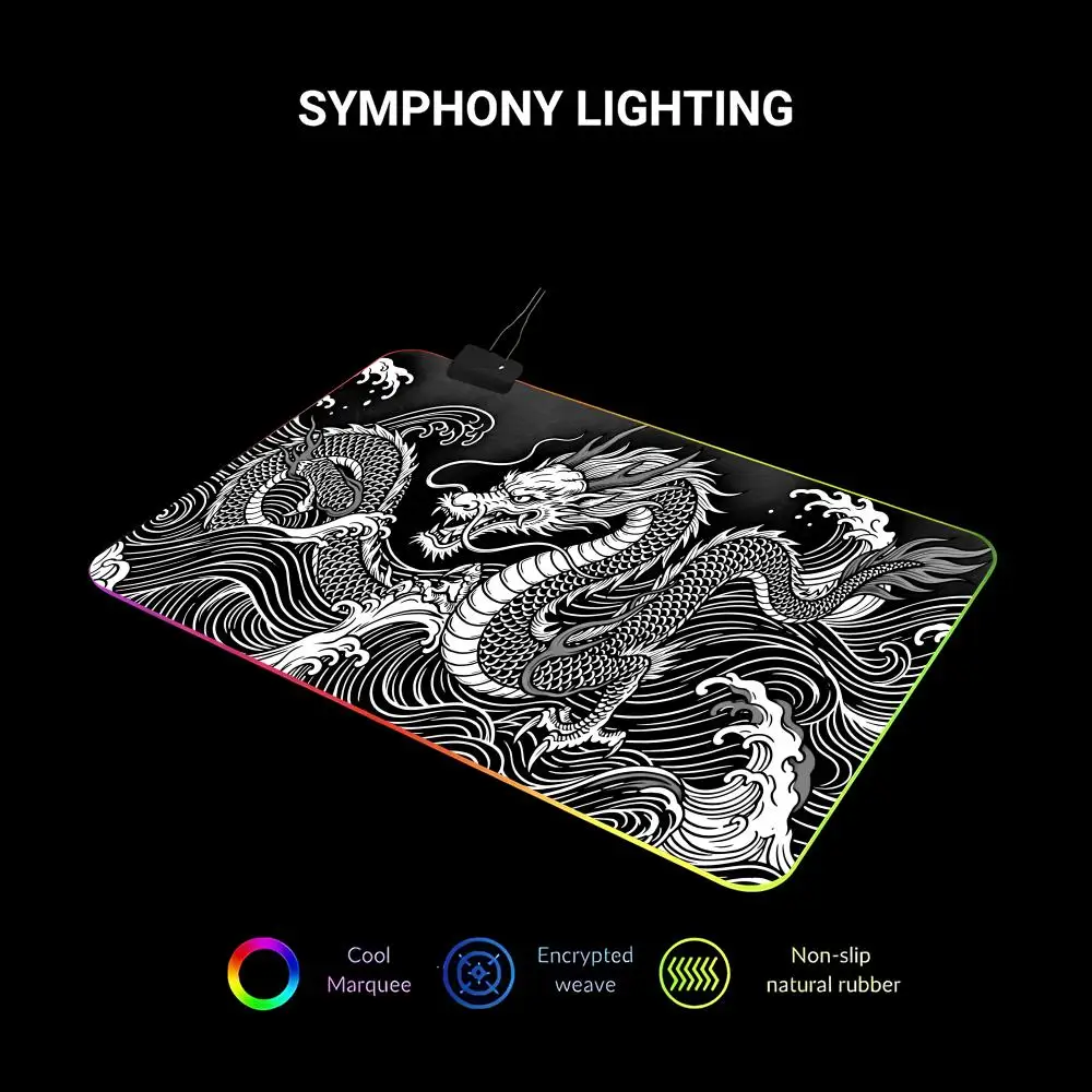HYBXAXC Red Black Dragon Wave Art Mouse Pad Traditional Anti-Slip RGB Gaming Mouse HD Gamer Large LED Light Computer Non-slip view 4