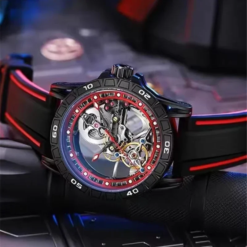 2023 genuine hot selling fully automatic 7-point large flywheel hollow mechanical watch waterproof night light men's watch