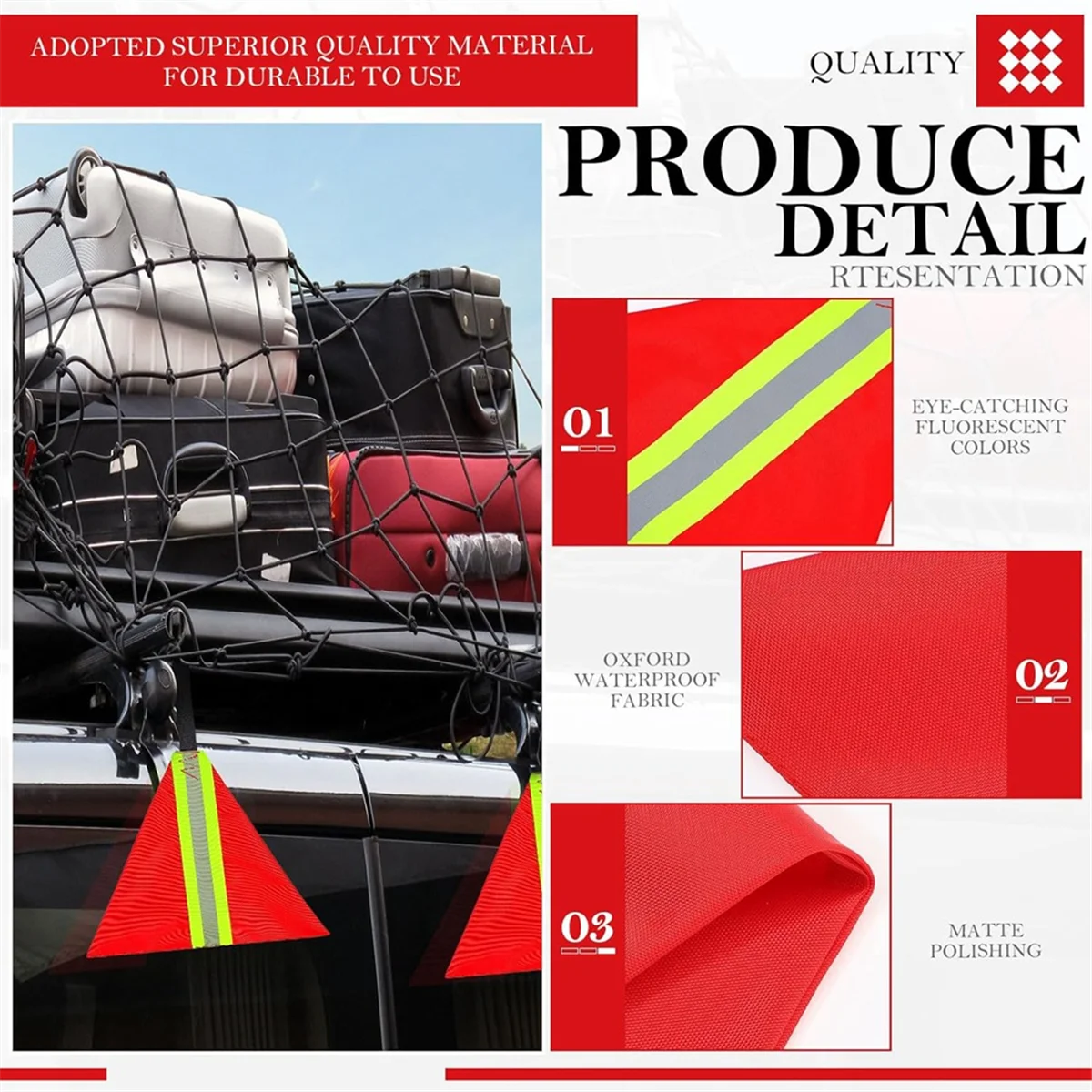 A83Z 4 Pcs Safety Red Tow Flag Reflective Warning Kayak Red Flag for Truck Loads Safety Signs Trailer Hauling Warning Kit