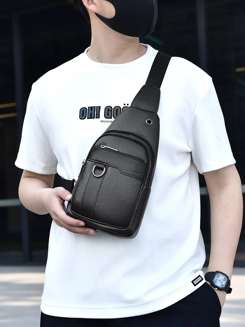 Luxury Brand Chest Pack Men Crossbody Bag PU Leather Chest Bag For Boy Travel Belt Sling Bag Black Brown Messenger Bag Male