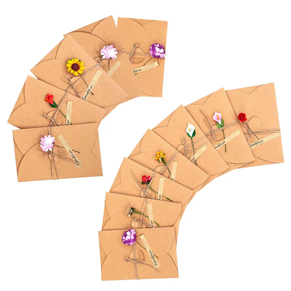 Vintage Flower Greeting Cards 12 Pack Kraft Paper Thank You Notes for Friendship Thinking of You and Holidays