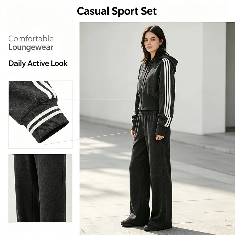 Adidas Authentic Black Tracksuit Women 2-Piece Soft Fleece Casual Sport Set Hoodie Sweatpants Loungewear KX8905