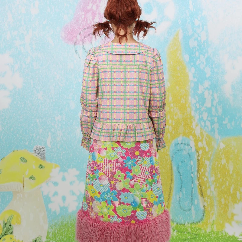 Original Design Cute Pink Animal Print Women's Clothing 2025 Autumn New Sweet Girl Y2k Plaid Splicing Versatile Shirts Ladies