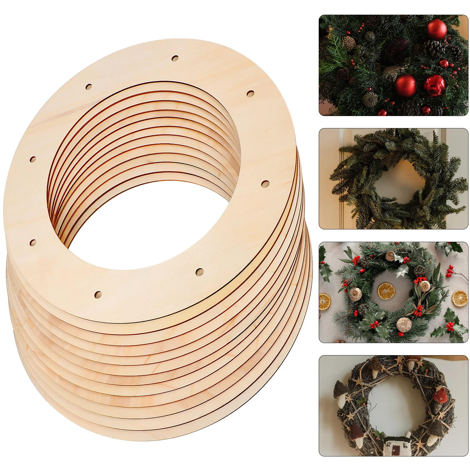 

12 pcs Wooden Frames Diy Craft Circle Base For Christmas Holiday Decorations Round Wreath Forms Wood Made Wreath Making Supplies
