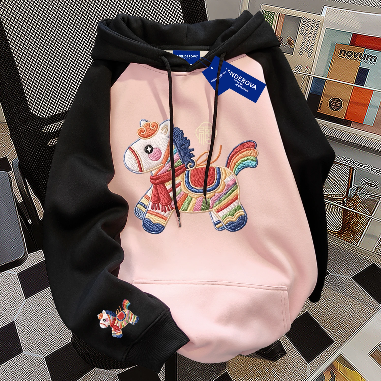 Unisex American Campus Style Hoodie Sweatshirt Zebra Print Couple's Shirt Loose Fit Street Style Long Sleeve Polyester Cotton...