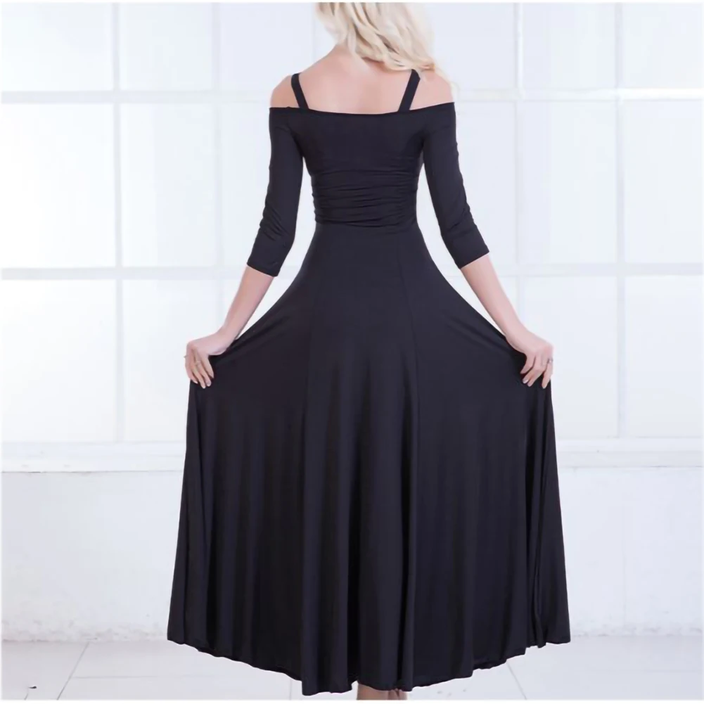 فستان حفلة موسيقية أحمر فستان مسابقة الرقص الحديث أسود قاعة الرقص الفالس حبال أداء الرقص ممارسة اللباس