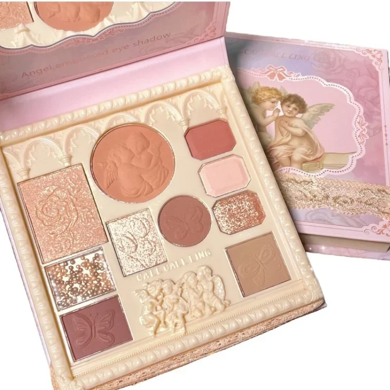 防水マットパールアイシャドウパレットブラッシュグリッターハイライターオールインワンエンボスエンジェルフェイスコントゥアメイクアップキット