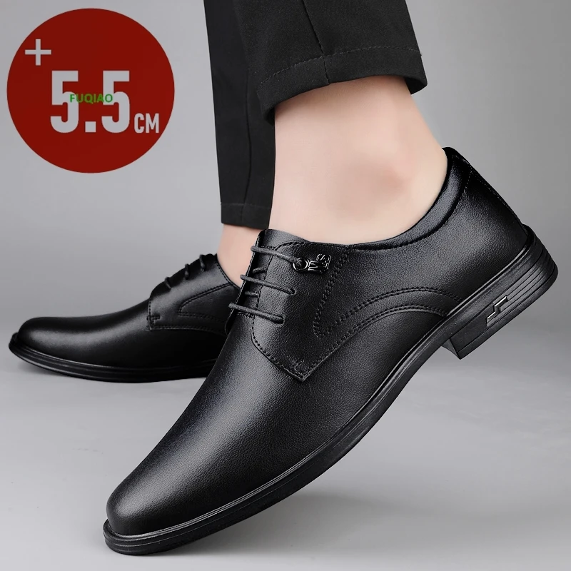

Men Wedding Dress Shoes 5.5cm Inner Height Increase Genuine Leather Business Formal Elevator Oxfords Fashion Comfortable Casual