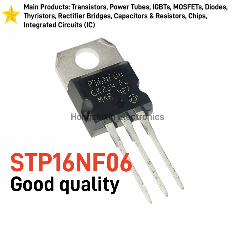 10PCS Hot Sale STP16NF06 N-Channel MOSFET 60V 16A 0.08Ω TO-220 3Pin Power MOS Transistor for Switching Power Supply Inverter