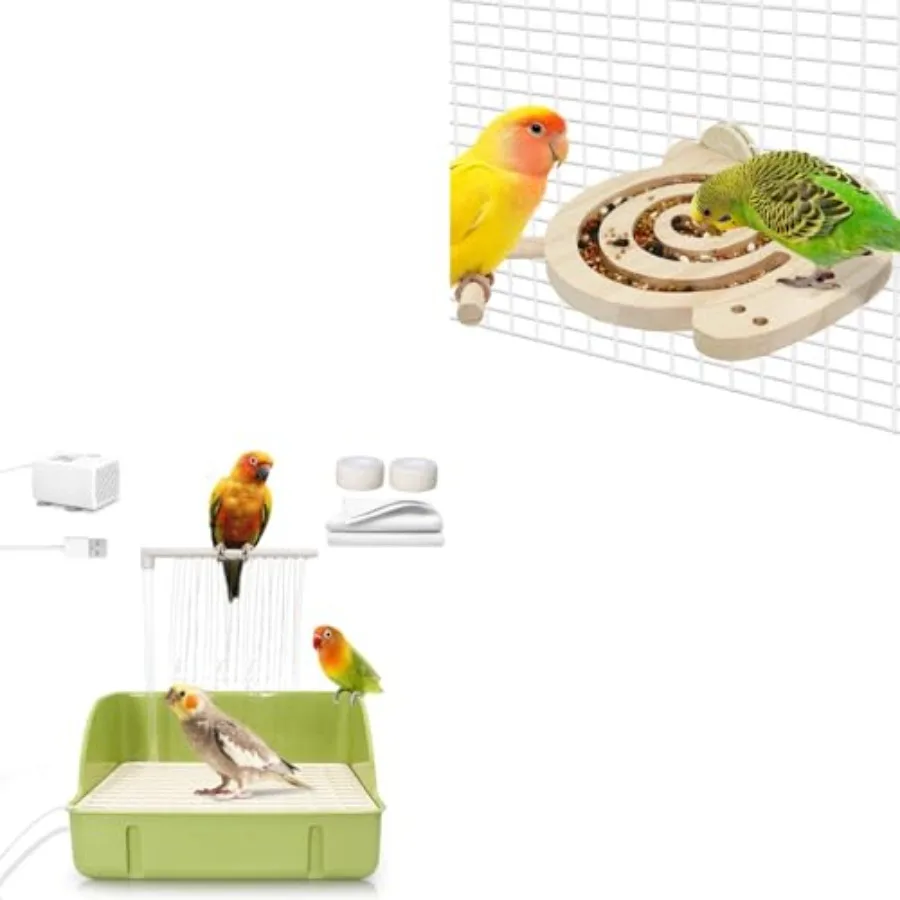 

Игрушки для птиц с жердочкой из сухой древесины, медленная кормушка-головоломка с видимым контейнером для корма и автоматическая купалка для птиц с насосом, большой размер