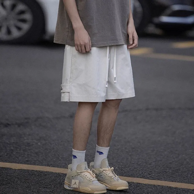 Mid Length Summer Shorts for Men Casual Button Detail Japanese Style Functional Outdoor Retro Fashion Lightweight Breathable
