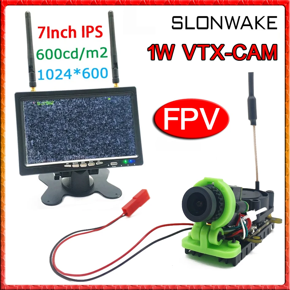 Transmetteur analogique longue portée, 1000mW VTX avec caméra CMOS 1000TVL + 5.8G 48CH IPS HD 600Wind/ m2 écran moniteur 7 pouces pour pièces FPV