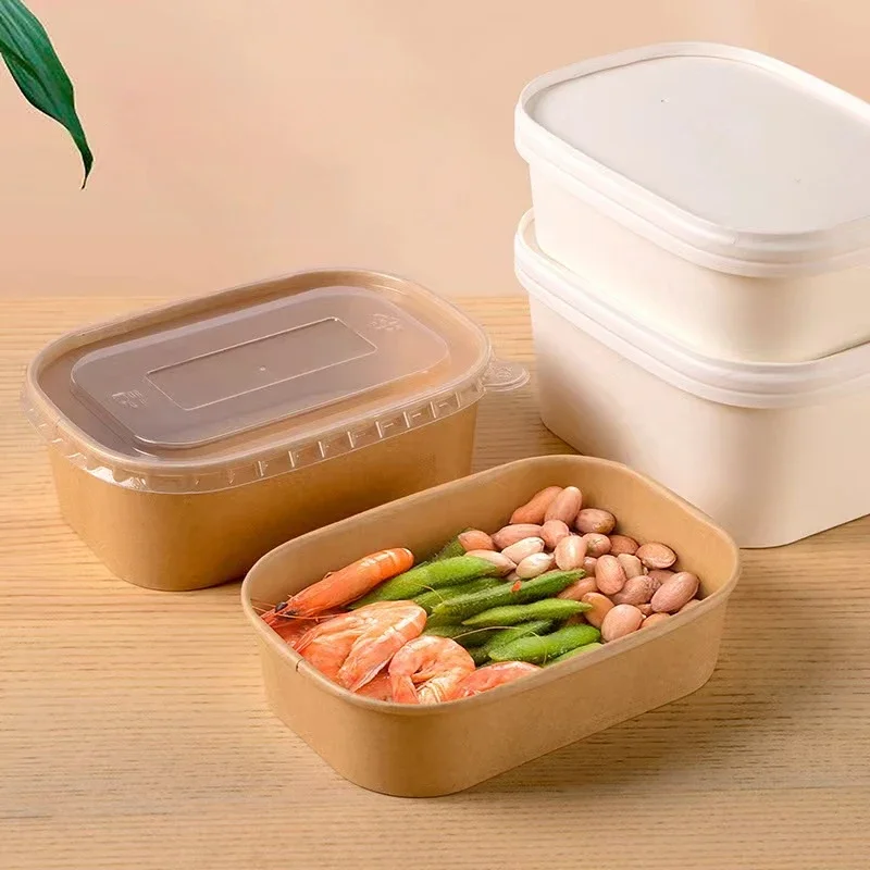 

Disposable Kraft Paper Bowls Rectangle Food Containers Salad Bowls Take Outfood Boxes Party Supplies Kitchen Accessories