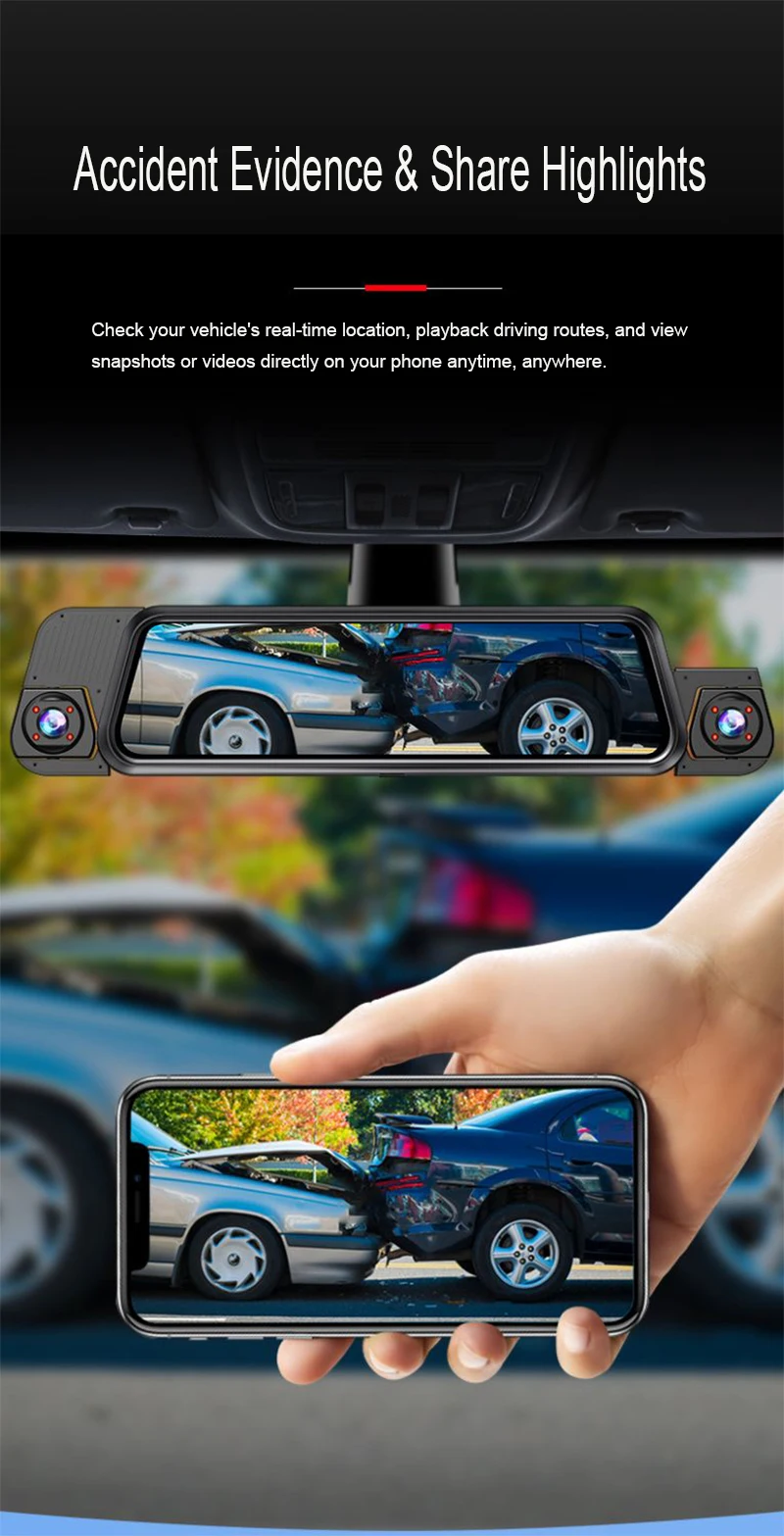Streaming-Dashcam mit 4 Linsen, Voll-Touchscreen, App-Steuerung, 24-Stunden-Parkmodus, Nachtsicht, Bewegungserkennung, G-Sensor, Zeitraffereffekt, Privatsphäre-Aufzeichnung – Detail 7