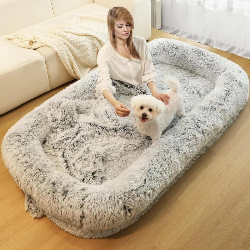

Human Dog Bed for Adults, 40 x 10 x 71 Long Human Size Dog Bed, Removable Cover, Orthopedic Design, Light Grey