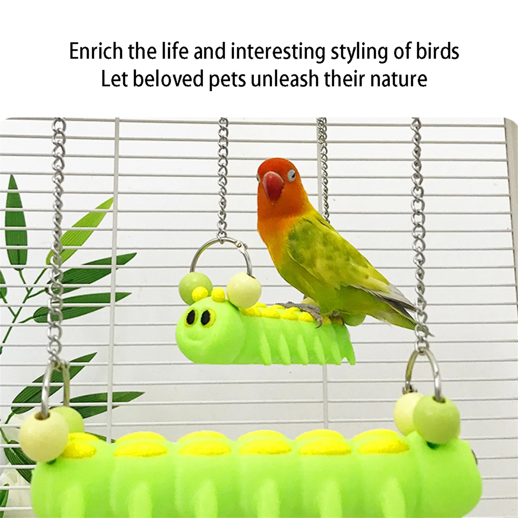 

Красочная подставка для попугая с подвесной цепочкой, игрушка-качалка для украшения клетки для птиц - забавная подставка для качелей с дизайном гусеницы