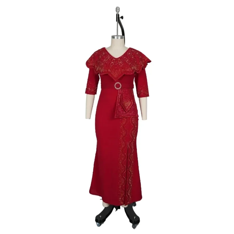 

Plus Size African Party Dresses for Women Dashiki Diamond Bodycon Long Dress Elegant Muslim Wedding Evening Gowns Outfits
