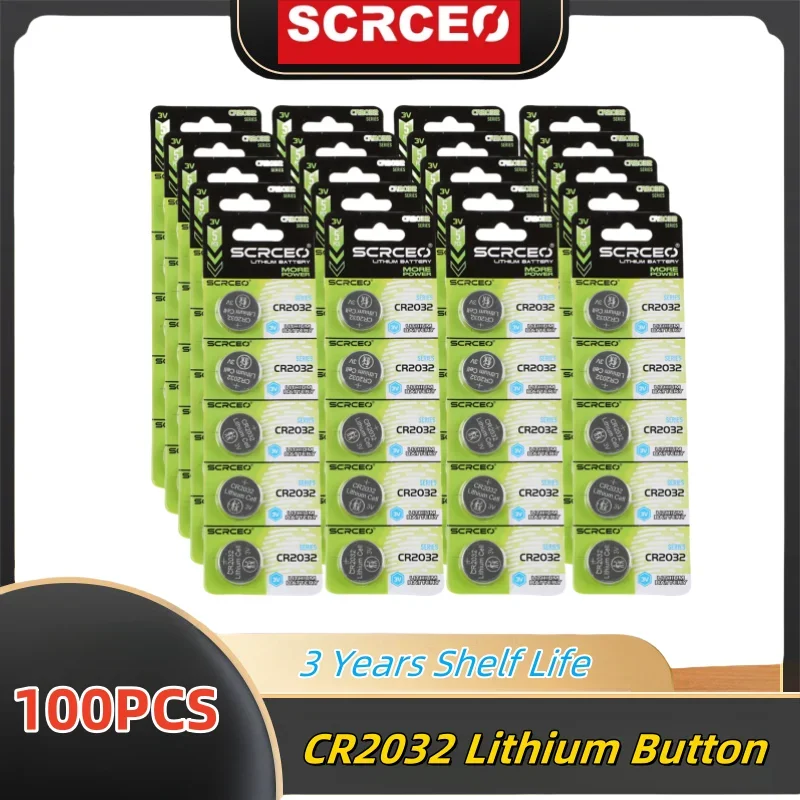 

High-Capacity 100pcs CR2032 Lithium Button CR 2032 Battery Compatible with AirTag Key FOBs calculators Coin counters Watches etc