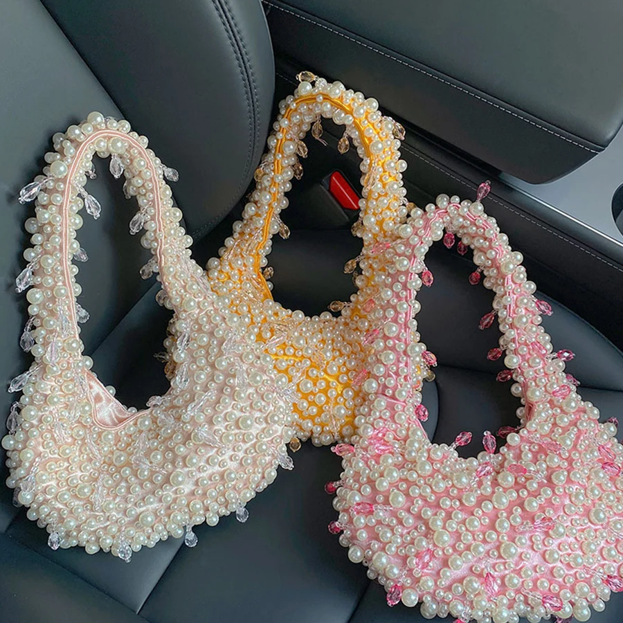 Sweet Fresh Cute Beaded Diamond Inlaid Shoulder Bag Messenger Bag Lady Banquet Underarm Bags Fashion Evening Shell Handbag Totes