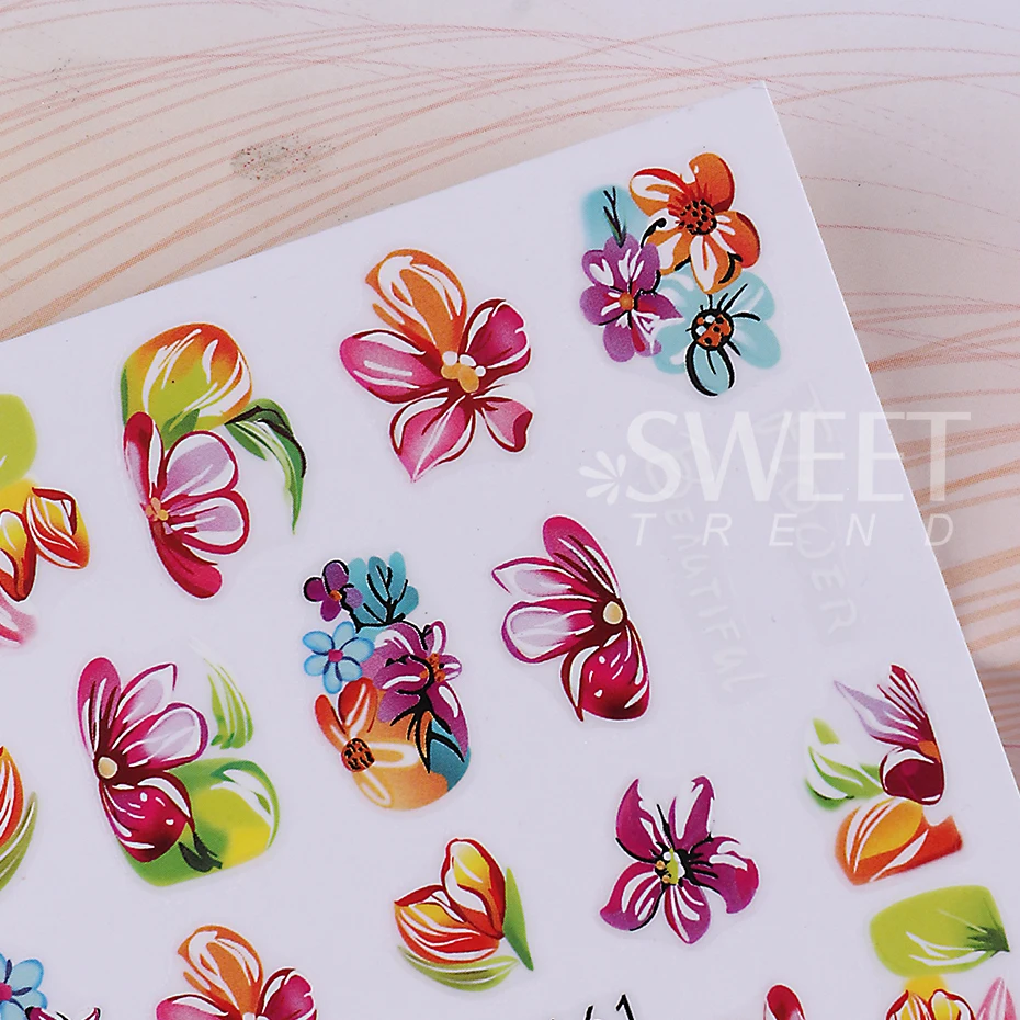 Painting Flowers Sticker For Nails Colorful Blooming Lily Floral Design Sliders Graceful Enthusiasm Style Foil Manicure Supplies