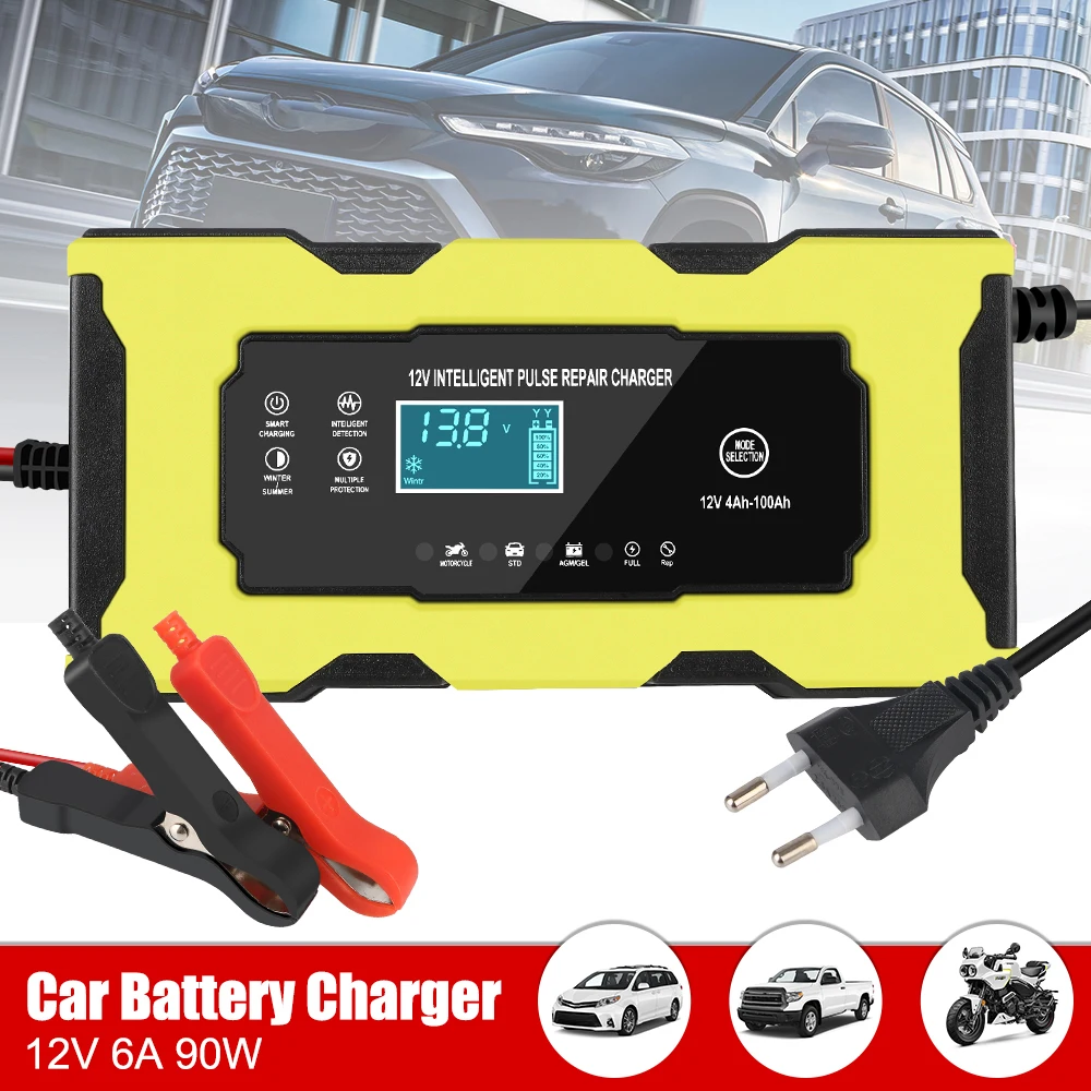 

Car Auto Battery Charger 12V 6A Smart Truck Motorcycle Car Charger Pulse Repair Wet Dry Lead Acid Gel Charger