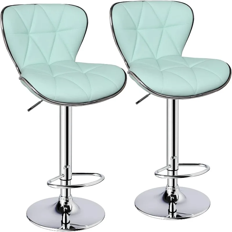 Shell Back Adjustable Swivel Bar Stools, PU Leather Padded with Back, Set of 2 (Mint Green)