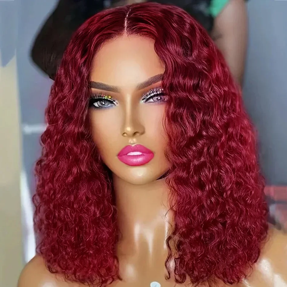 250 Density 99J Burgundy Short Curly Bob Wig 13X4 Lace Frontal Wigs Brazilian Remy Bob Lace Front Wig 13x6 Deep Wave Lace Wig