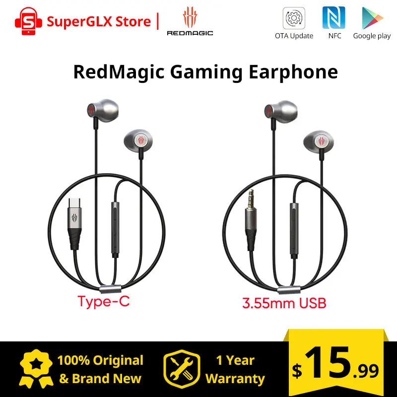 Oryginalny nowy ZTE Nubia RedMagic słuchawki do gier type-c/3.5mm słuchawki czerwony magiczny przewodowy zestaw słuchawkowy dla czerwonej magii 8 Pro