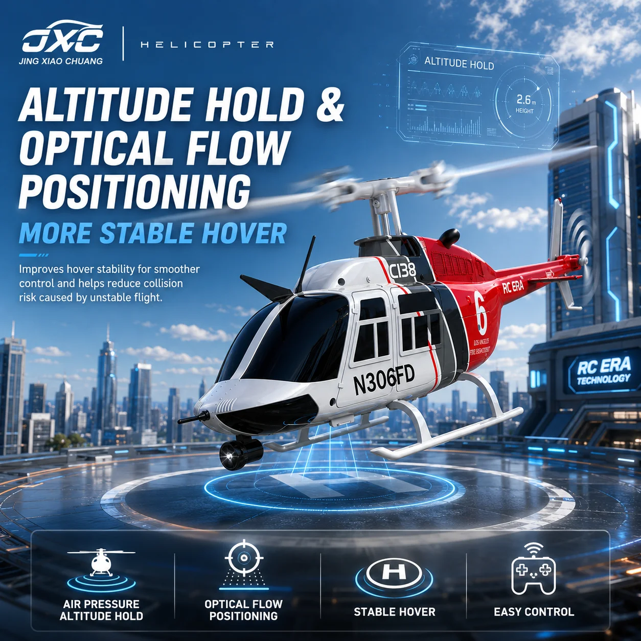 C138 RC Helicopter, BEL206 Scale Model Single‑Rotor Toy Helicopter Aircraft