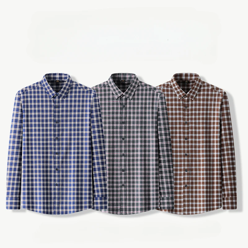 New in shirt wool hight qulity long sleeve shirts for men slim fit casual shirt soft plaid striped tops elegants  office clothes
