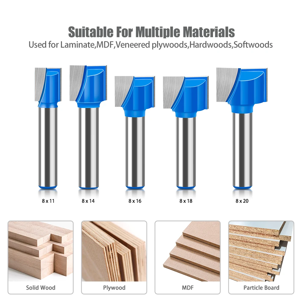 8Mm Schacht 10-35Mm Diameter Reiniging Bodem Bit Straight Router Bit Set Schone Freesmachine Houtbewerking Power Machine Clear Bott