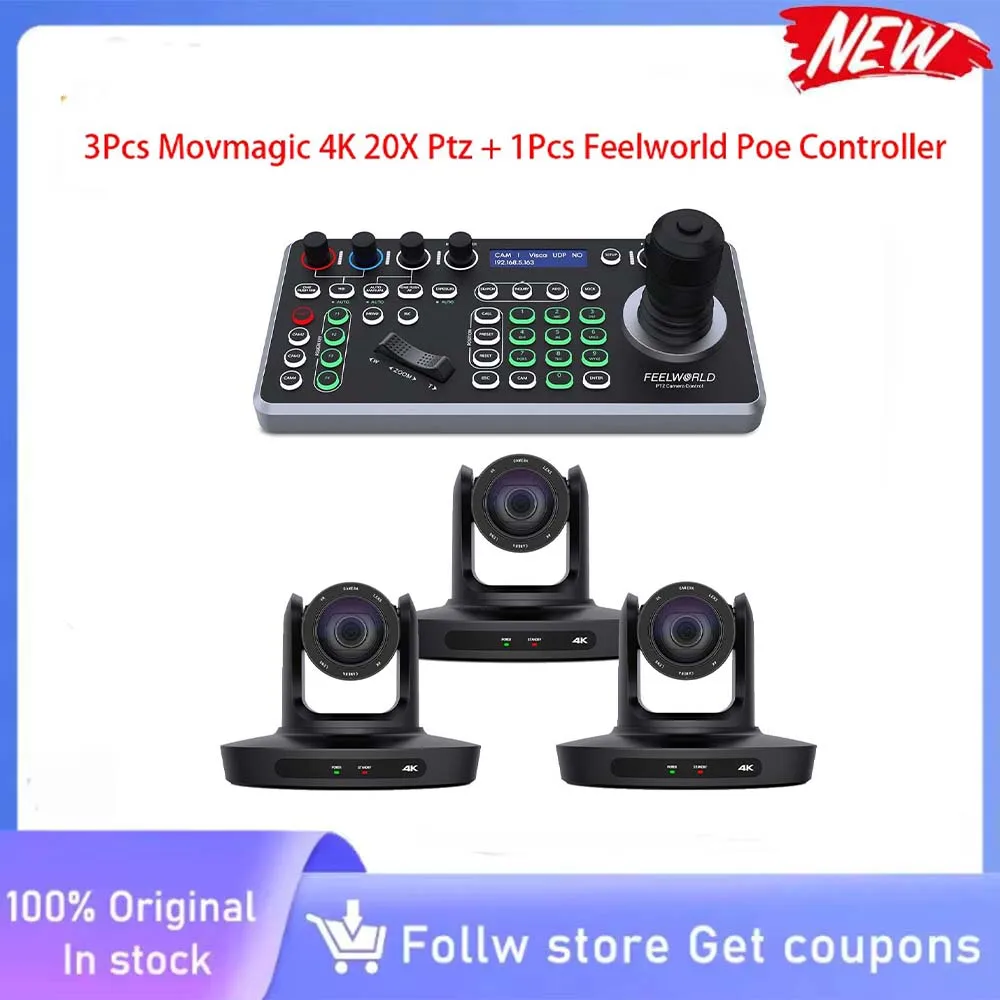 

MOVMAGIC 1-3pcs 4k PTZ Camera 20X Zoom USB3.0 LAN HDMI Video Conference Camera +Feelworld 1pcs IP POE Controller